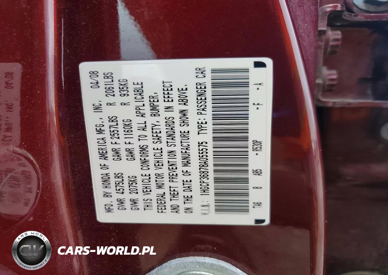 2008 Honda Accord Exl VIN:1HGCP36878A055575 - 12