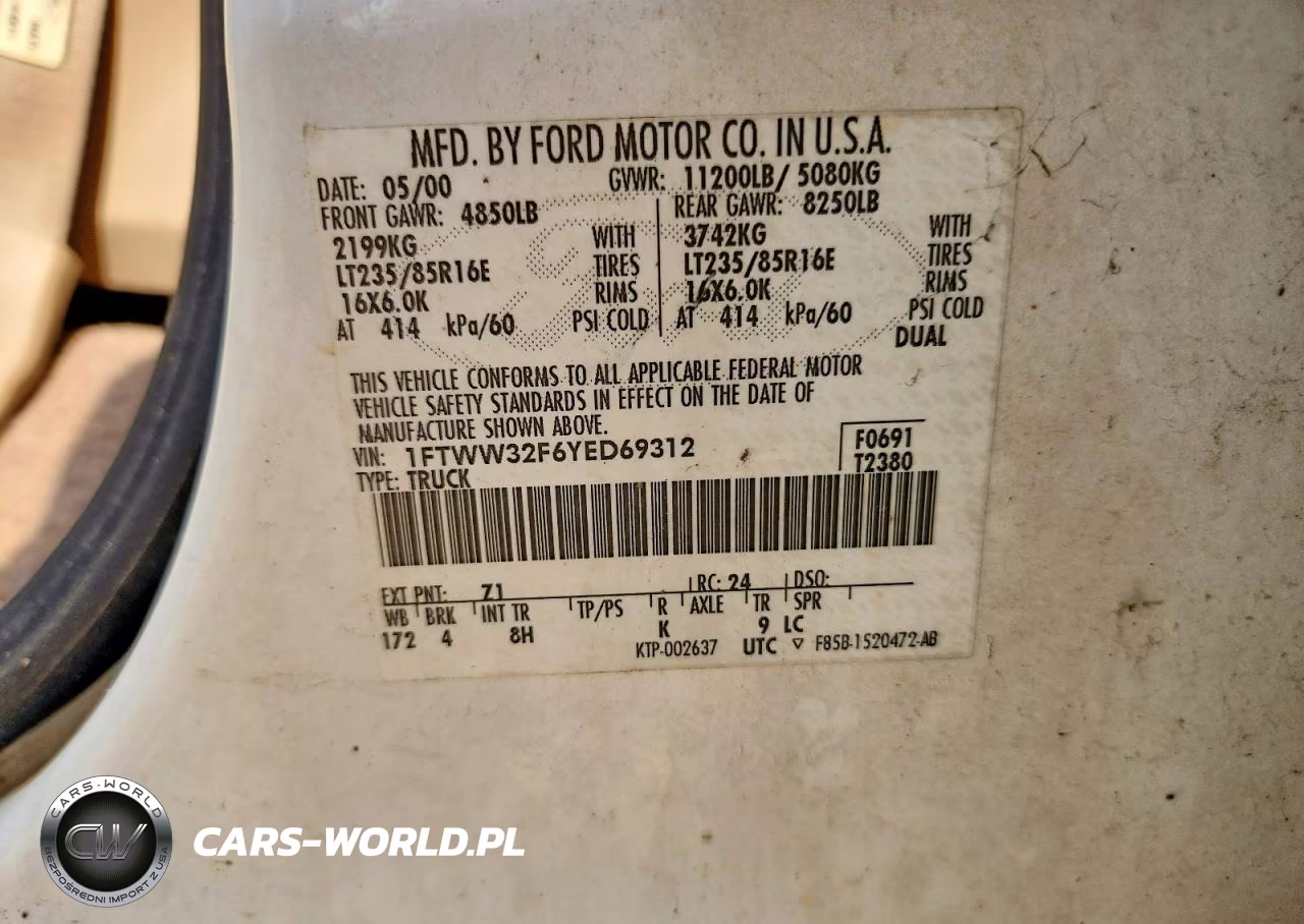 2000 Ford F350 Super Duty VIN:1FTWW32F6YED69312 - 12