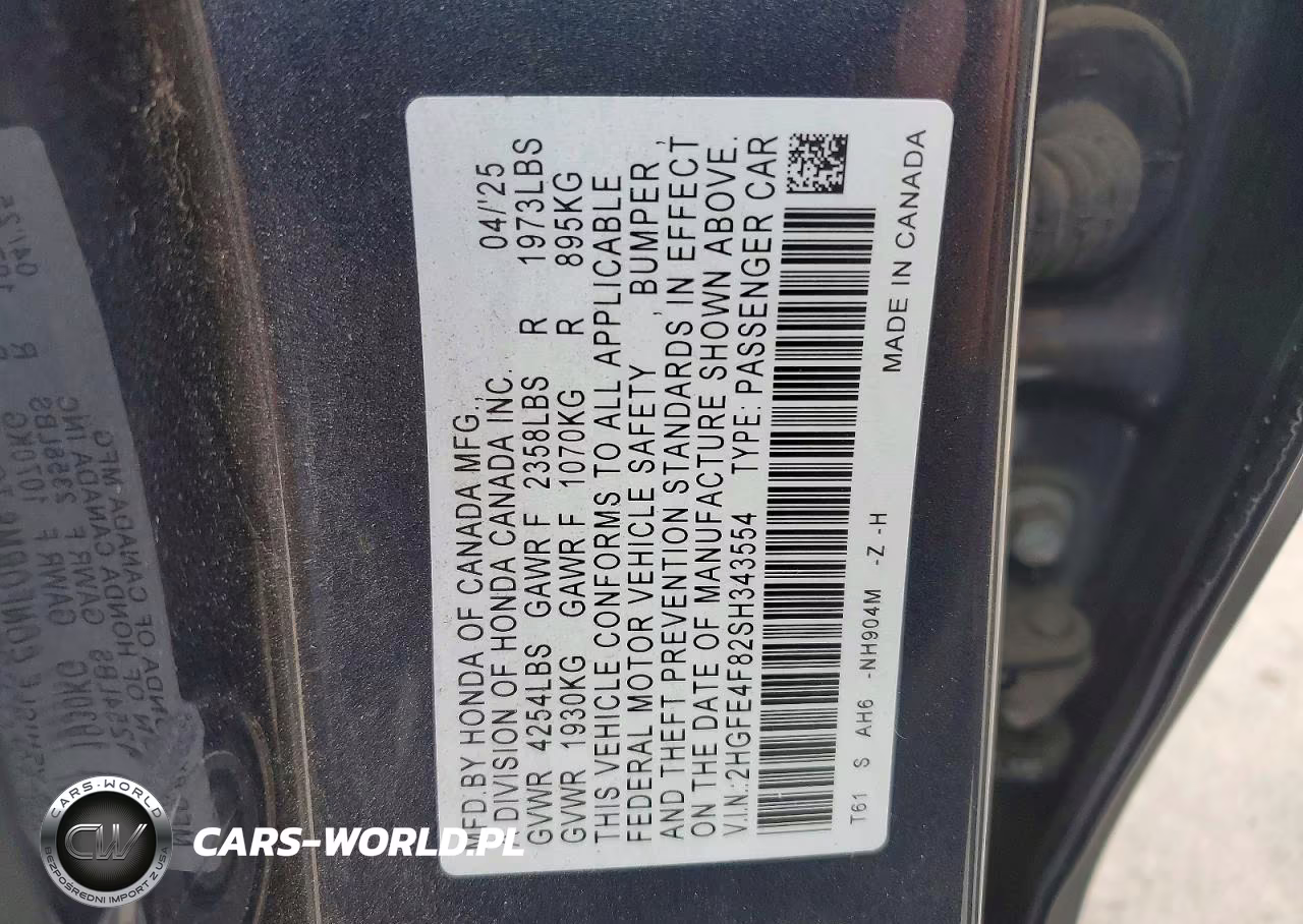 2025 Honda Civic Sport VIN:2HGFE4F82SH343554 - 12