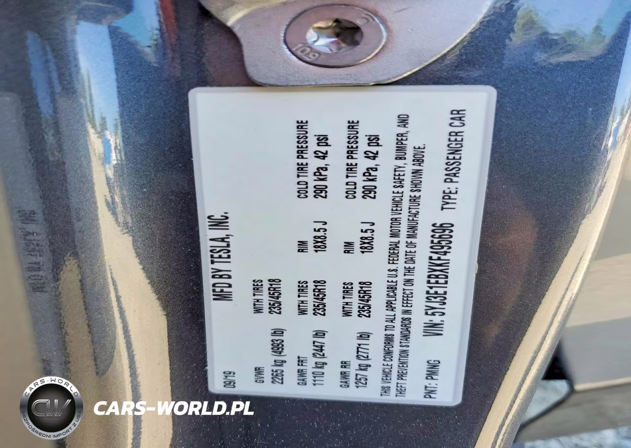 2019 Tesla Model 3 VIN:5YJ3E1EBXKF495696 - 12