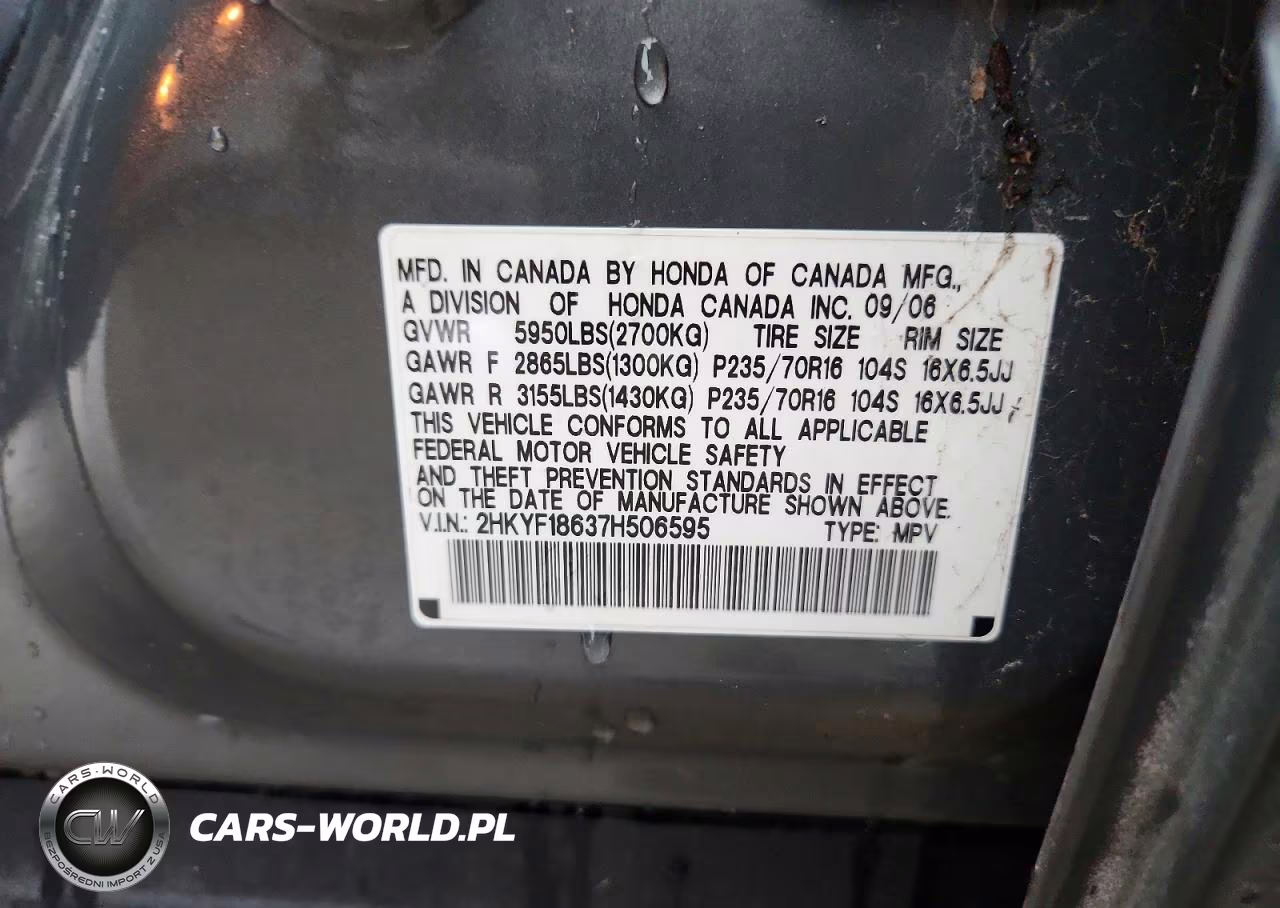 2007 Honda Pilot Exl VIN:2HKYF18637H506595 - 12