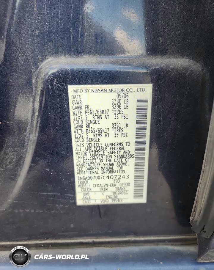 2007 Nissan Frontier Se VIN:1N6AD07U07C407243 - 12
