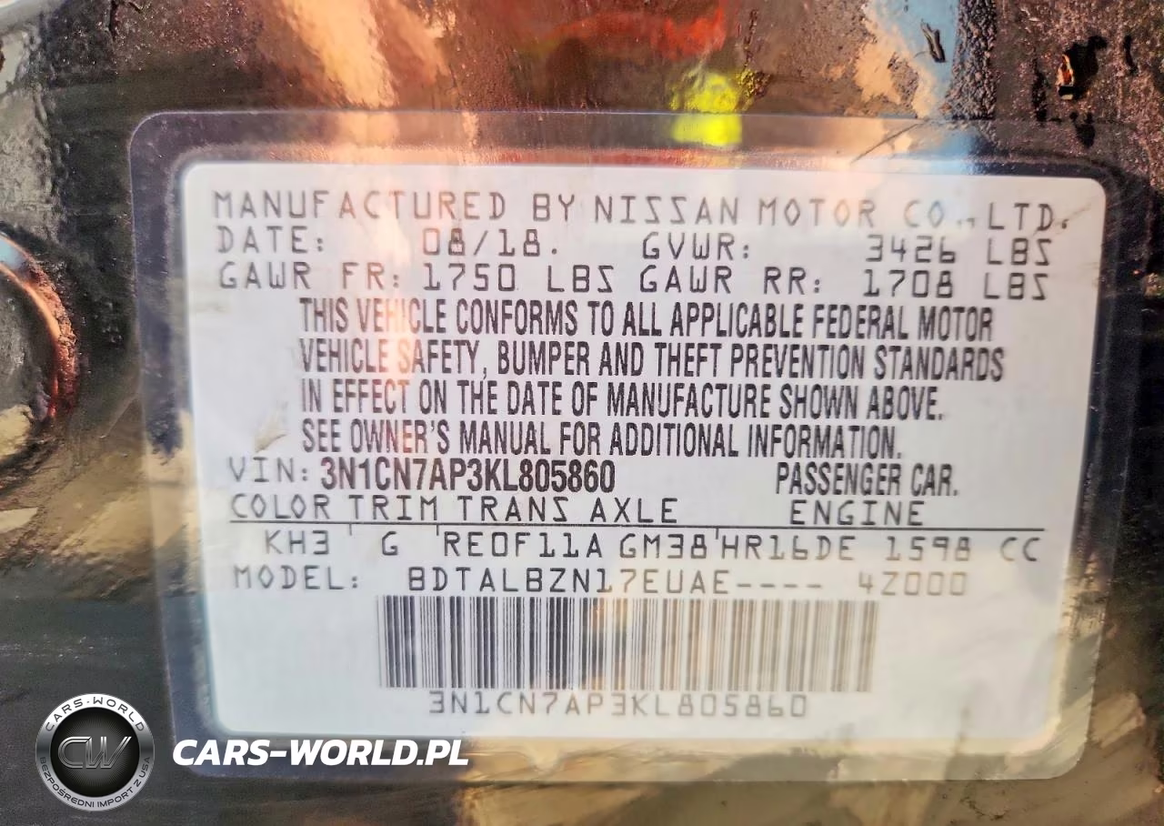 2019 Nissan Versa Sv VIN:3N1CN7AP3KL805860 - 13