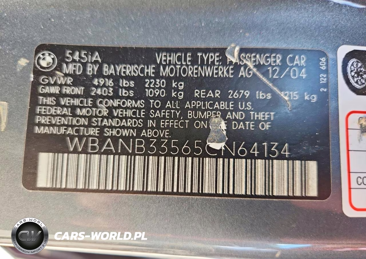 2005 BMW 545 I VIN:WBANB33565CN64134 - 12