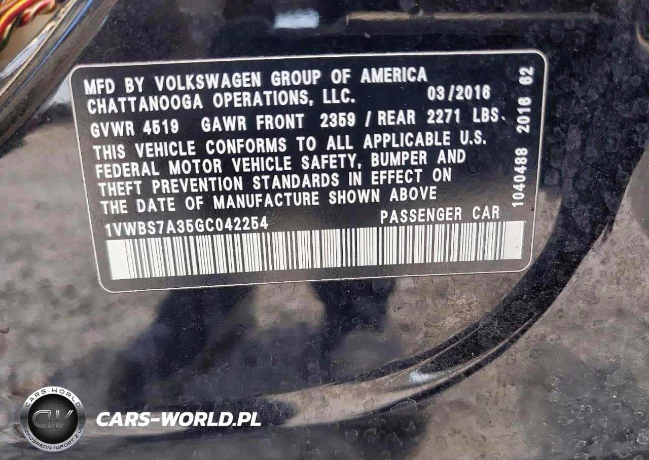 2016 Volkswagen Passat Se VIN:1VWBS7A35GC042254 - 12