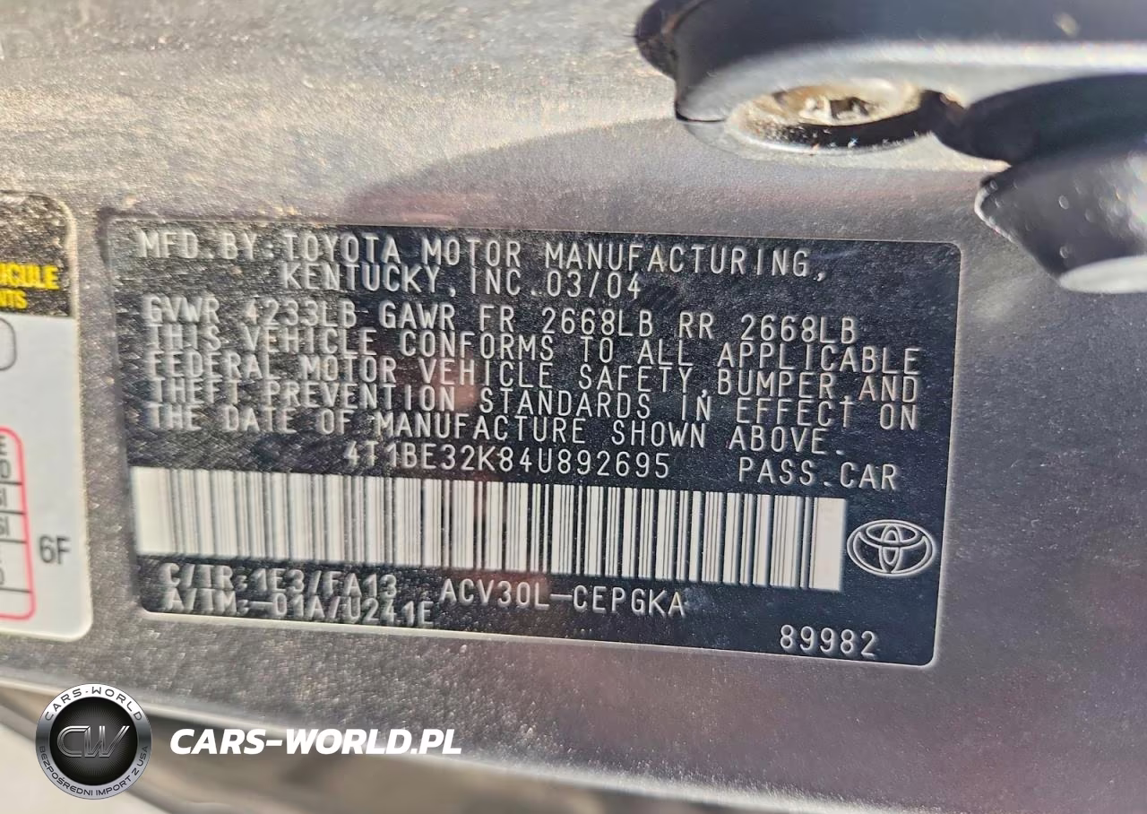 2004 Toyota Camry Xle VIN:4T1BE32K84U892695 - 12