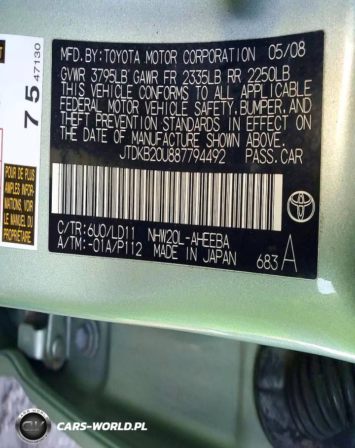 2008 Toyota Prius VIN:JTDKB20U887794492 - 12