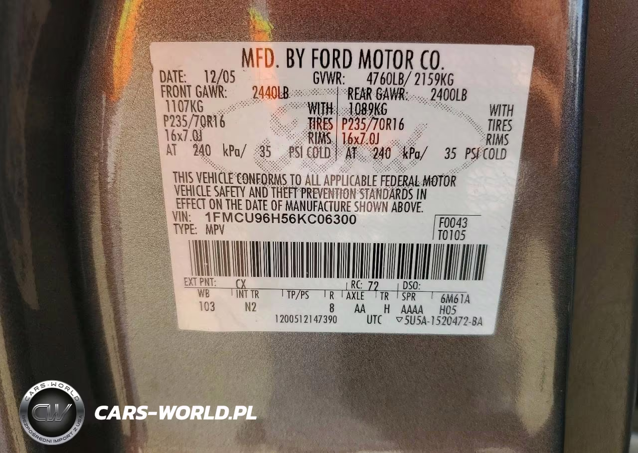 2006 Ford Escape Hev VIN:1FMCU96H56KC06300 - 12