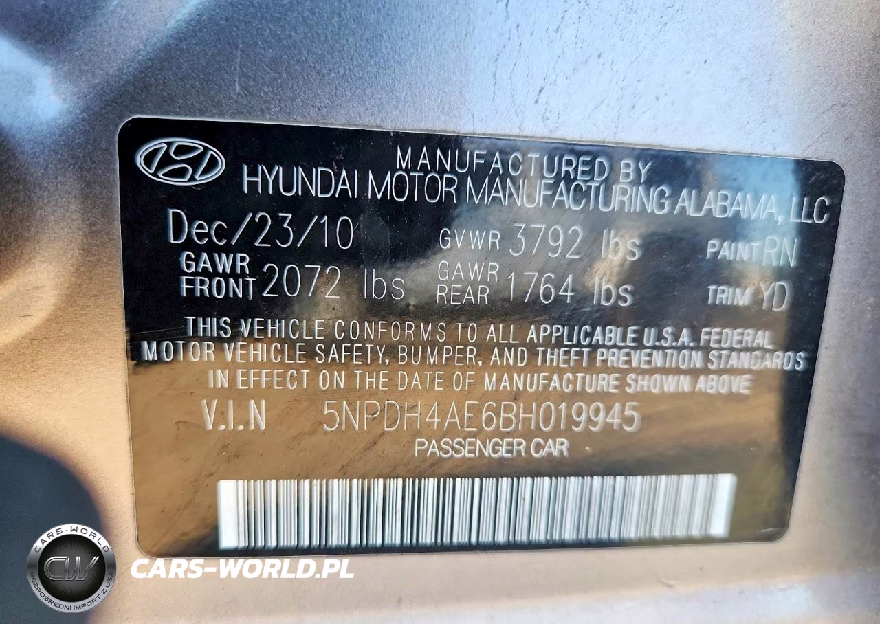 2011 Hyundai Elantra Gls VIN:5NPDH4AE6BH019945 - 12