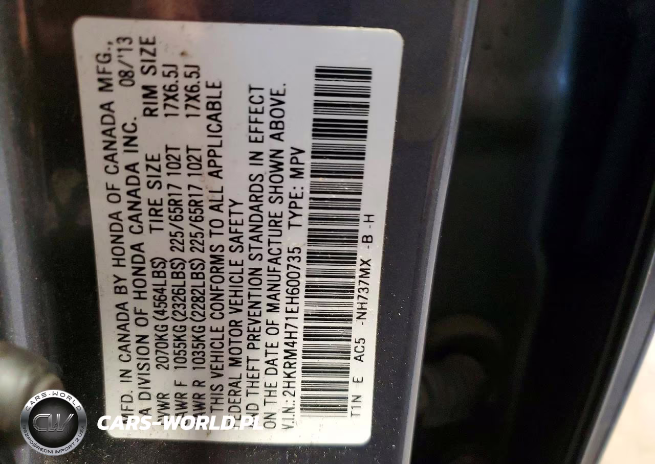 2014 Honda Cr-V Exl VIN:2HKRM4H71EH600735 - 13