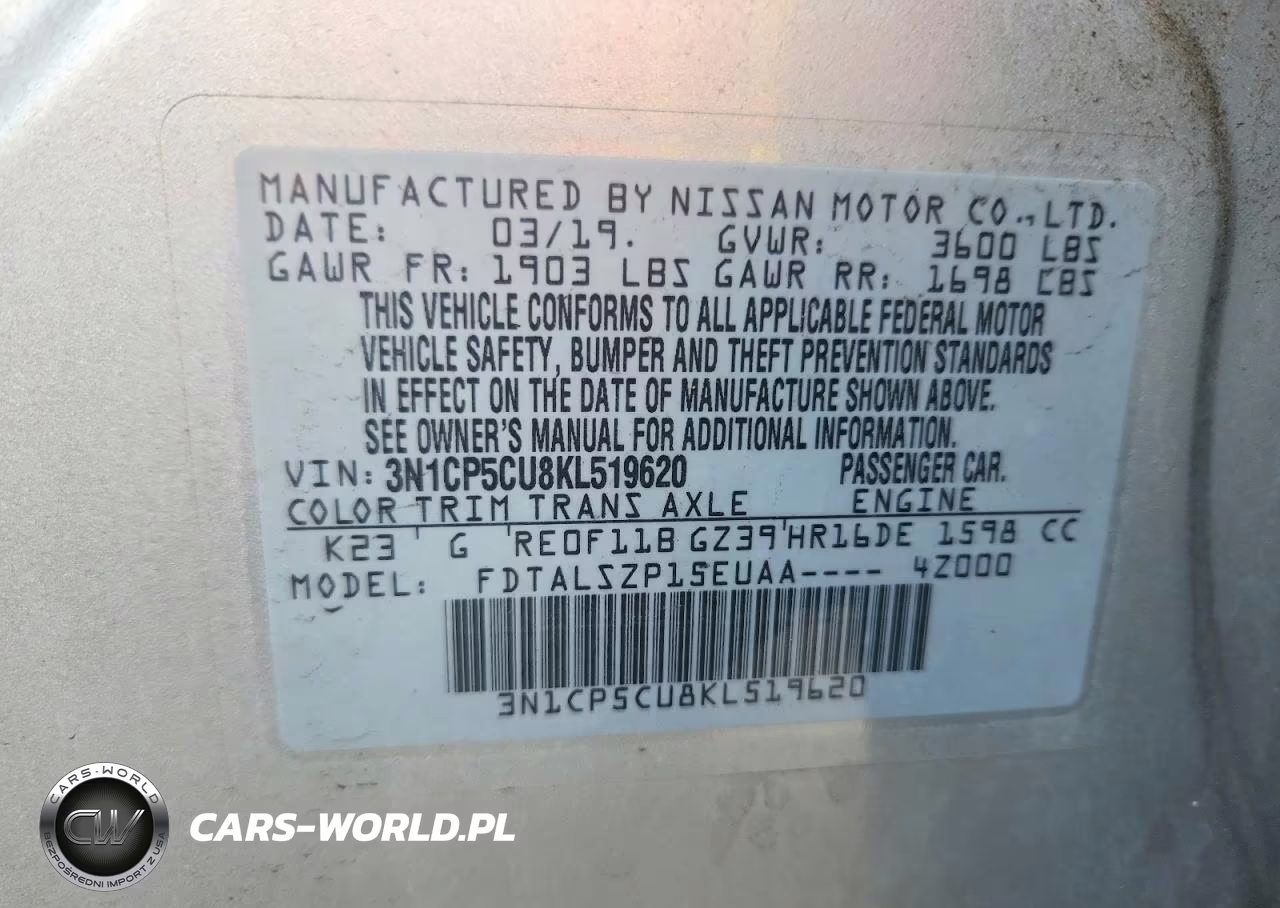 2019 Nissan Kicks Sv VIN:3N1CP5CU8KL519620 - 12