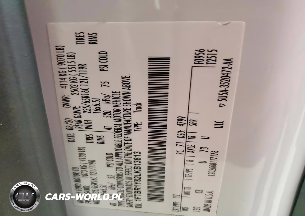 2020 Ford Transit T-250 VIN:1FTBR1Y82LKB13813 - 13