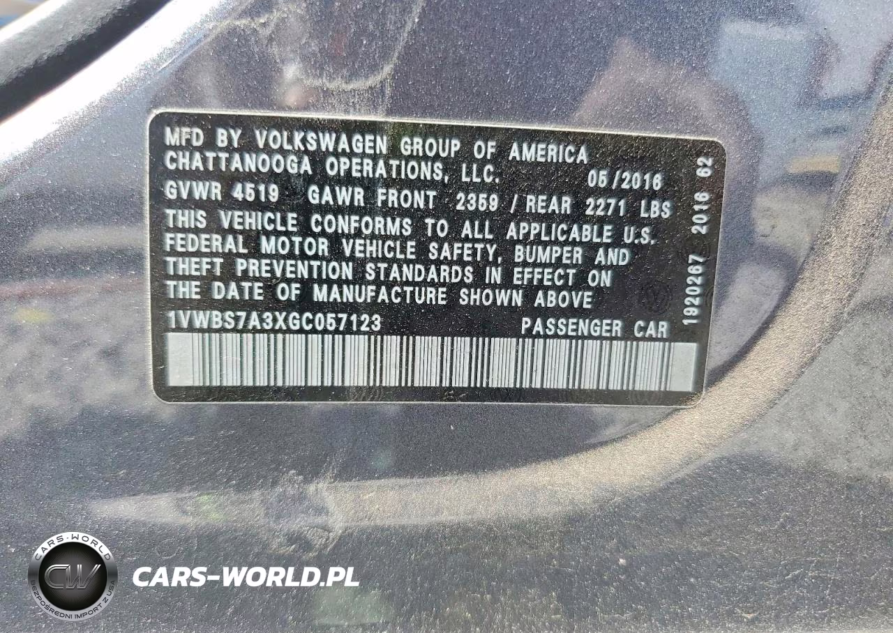 2016 Volkswagen Passat Se VIN:1VWBS7A3XGC057123 - 12
