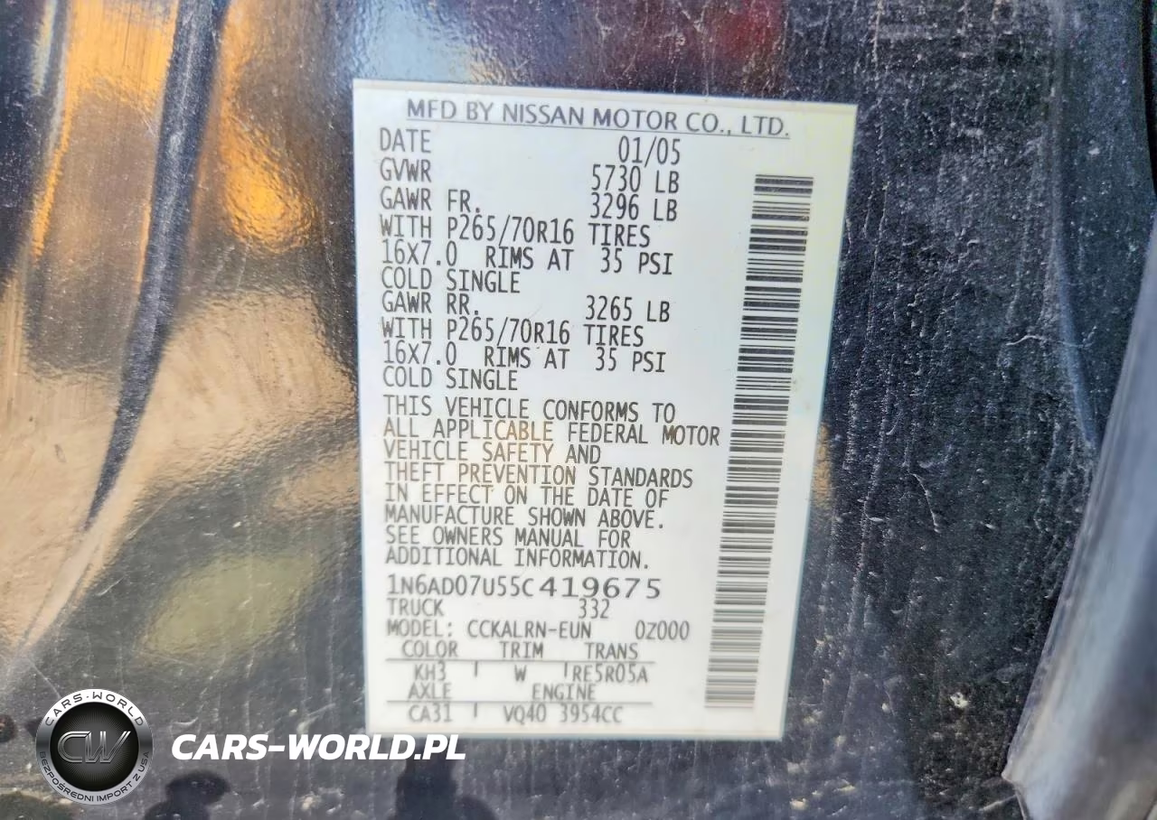 2005 Nissan Frontier Se VIN:1N6AD07U55C419675 - 12