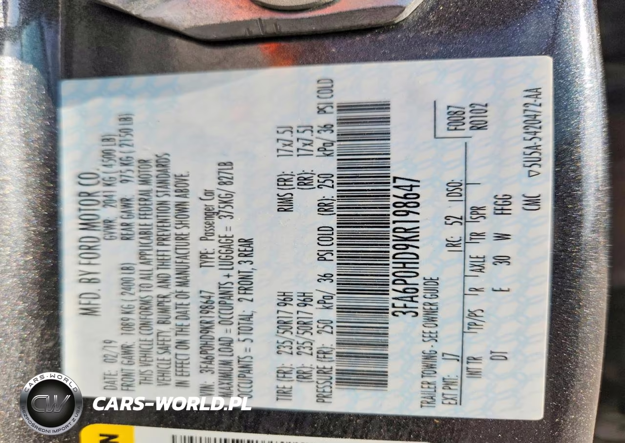 2019 FORD FUSION SE VIN:3FA6P0HD9KR198647 - 12