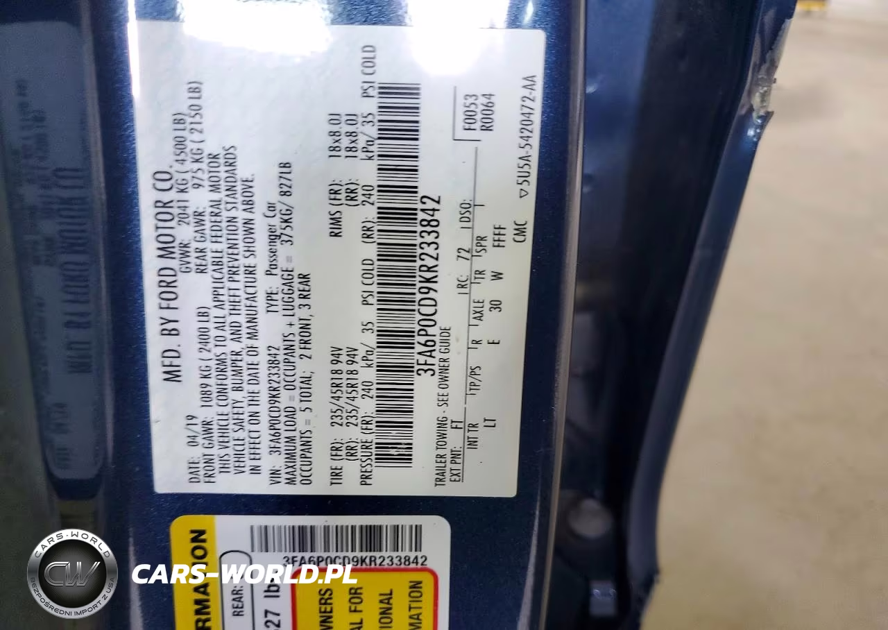 2019 Ford Fusion Sel VIN:3FA6P0CD9KR233842 - 12