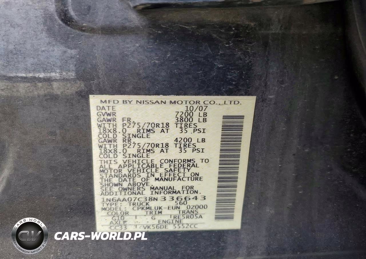 2008 Nissan Titan Xe VIN:1N6AA07C38N336643 - 12