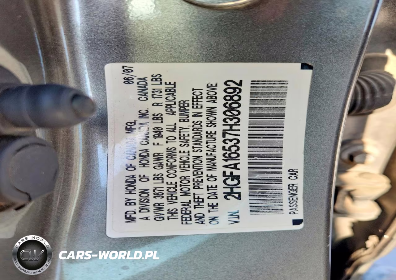 2007 Honda Civic Lx VIN:2HGFA16537H306892 - 14