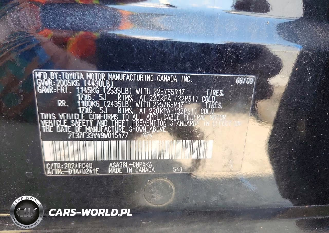 2009 Toyota Rav4 Base VIN:2T3ZF33V49W015477 - 12