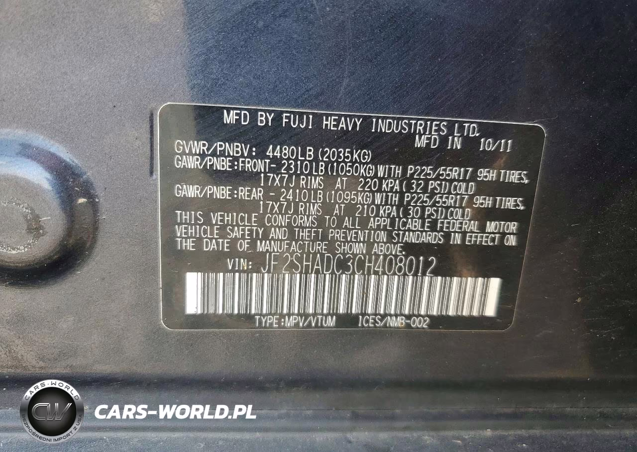 2012 Subaru Forester 2.5X Premium VIN:JF2SHADC3CH408012 - 12