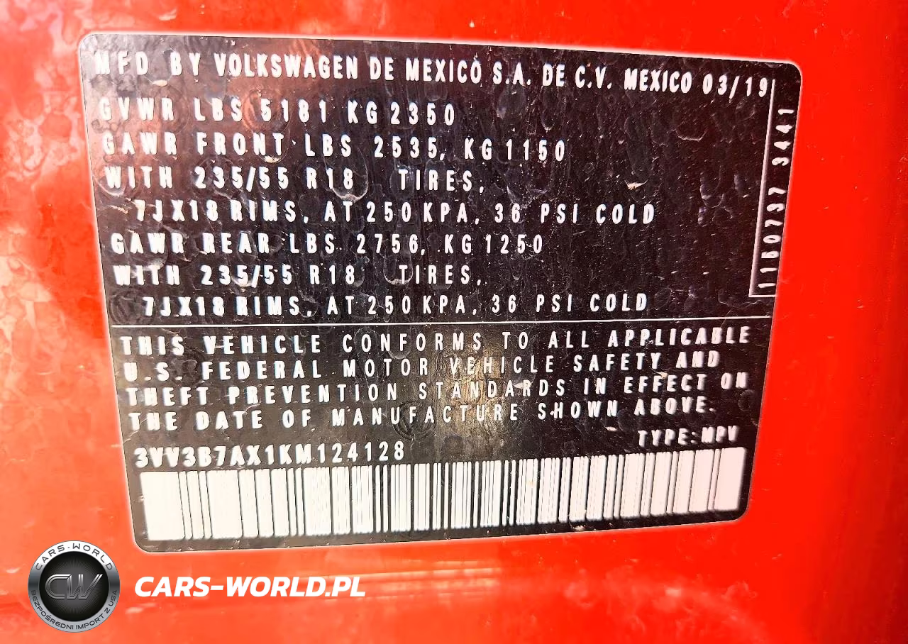 2019 Volkswagen Tiguan Se VIN:3VV3B7AX1KM124128 - 13