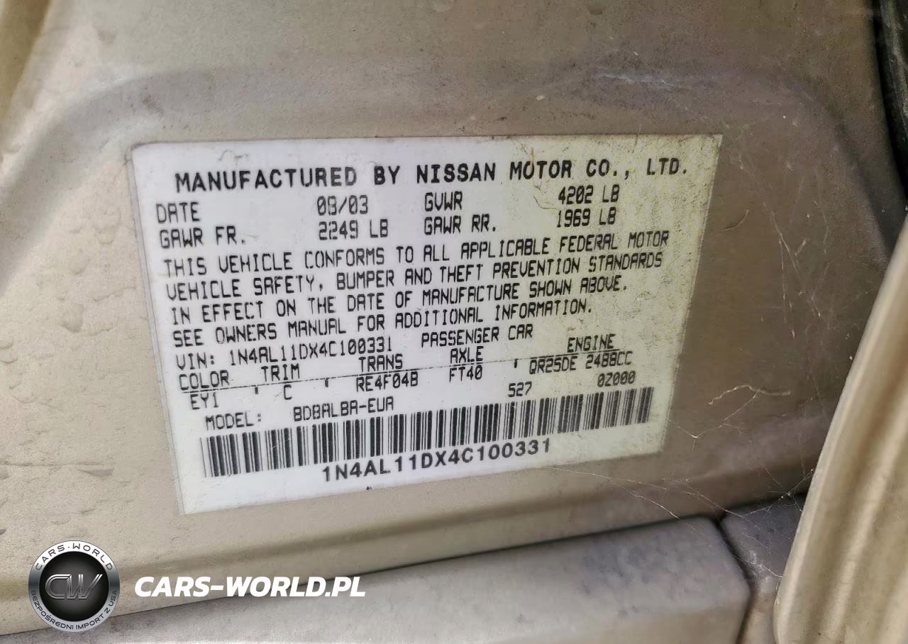 2004 Nissan Altima Base VIN:1N4AL11DX4C100331 - 12