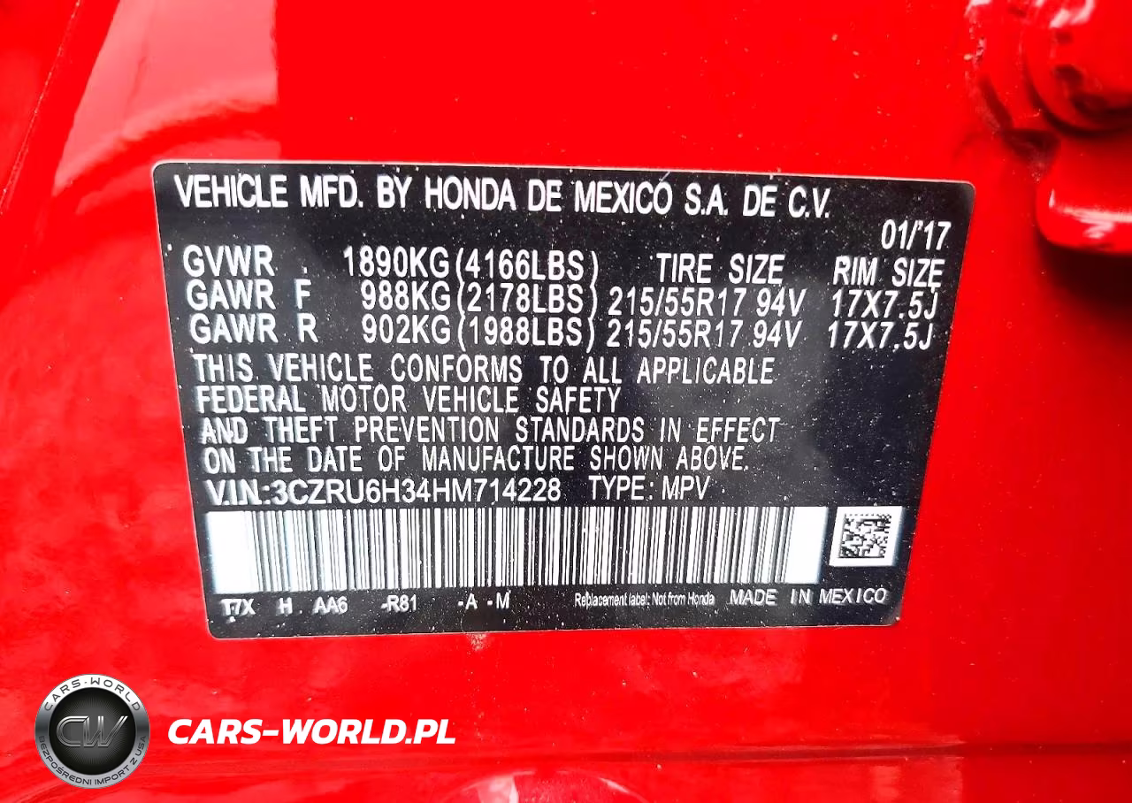 2017 Honda Hr-V Lx VIN:3CZRU6H34HM714228 - 13
