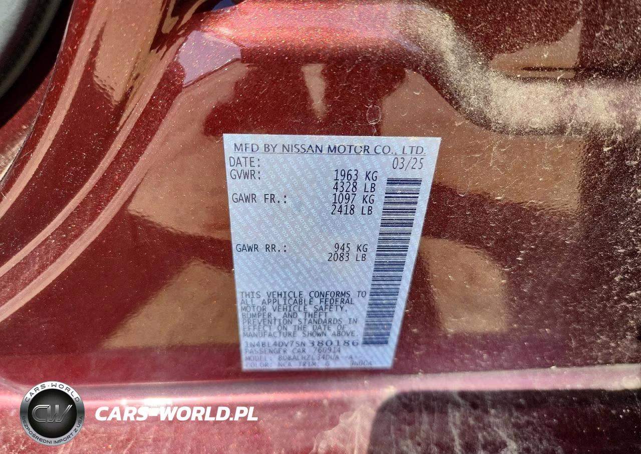 2025 Nissan Altima Sv VIN:1N4BL4DV7SN380186 - 12