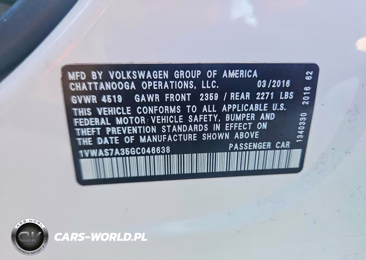 2016 Volkswagen Passat S VIN:1VWAS7A35GC046638 - 13