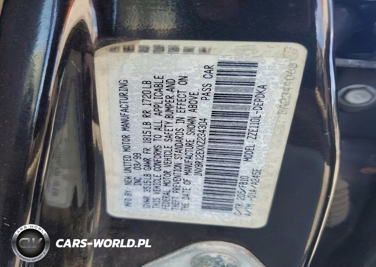1999 Toyota Corolla Ve VIN:1NXBR12EXXZ234304 - 12