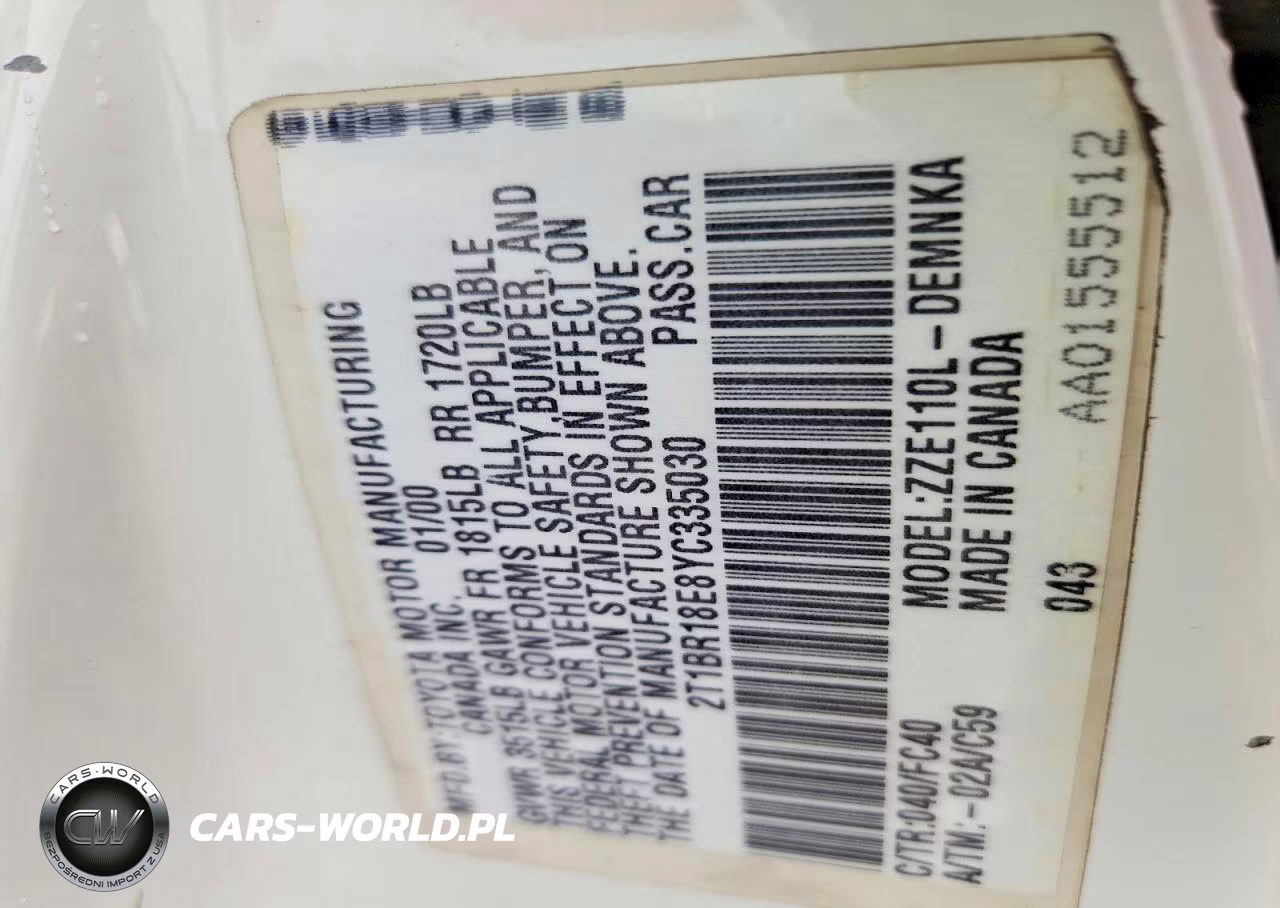 2000 Toyota Corolla Ve VIN:2T1BR18E8YC335030 - 13