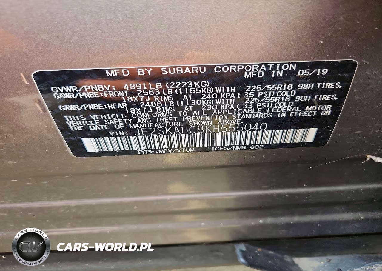 2019 Subaru Forester Limited VIN:JF2SKAUC8KH555040 - 12