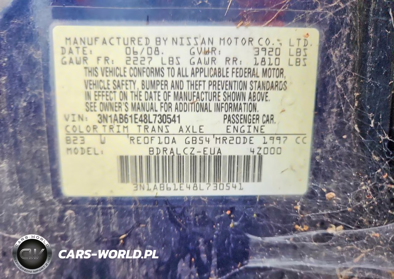 2008 Nissan Sentra 2.0 VIN:3N1AB61E48L730541 - 12