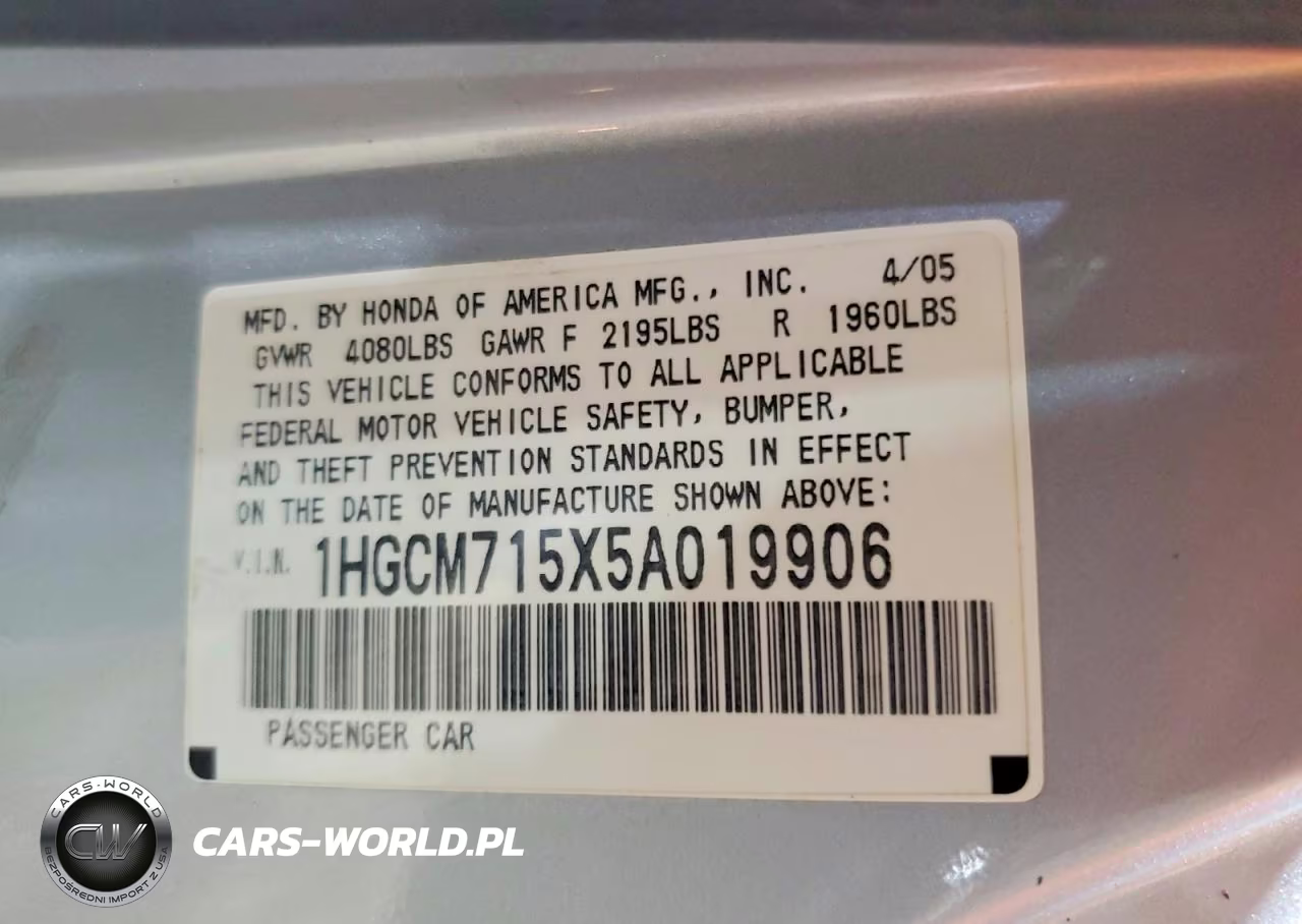 2005 Honda Accord Se VIN:1HGCM715X5A019906 - 13