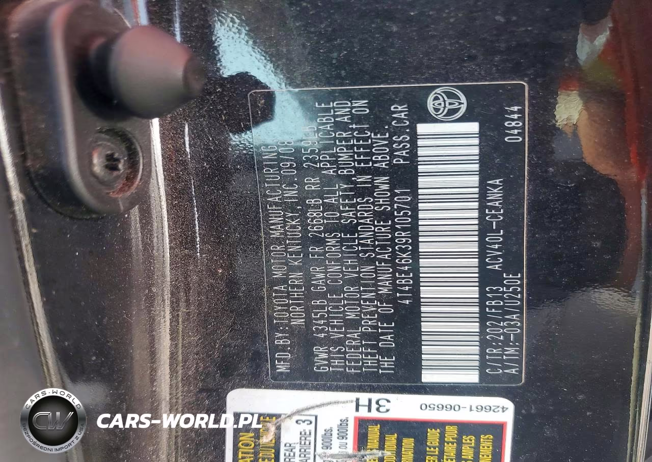 2009 Toyota Camry Le VIN:4T4BE46K39R105701 - 12