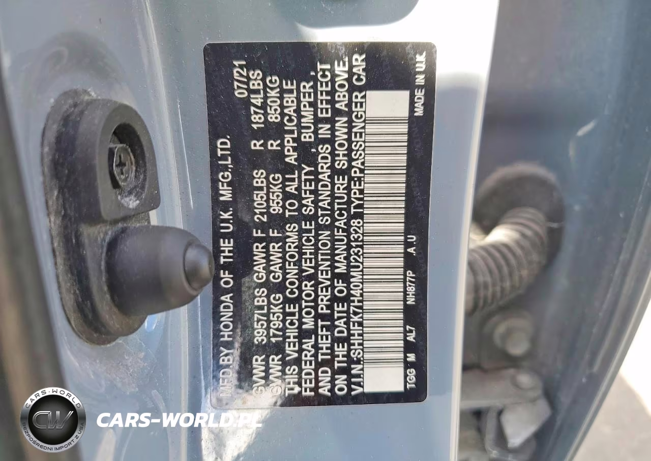 2021 Honda Civic Sport VIN:SHHFK7H40MU231328 - 12
