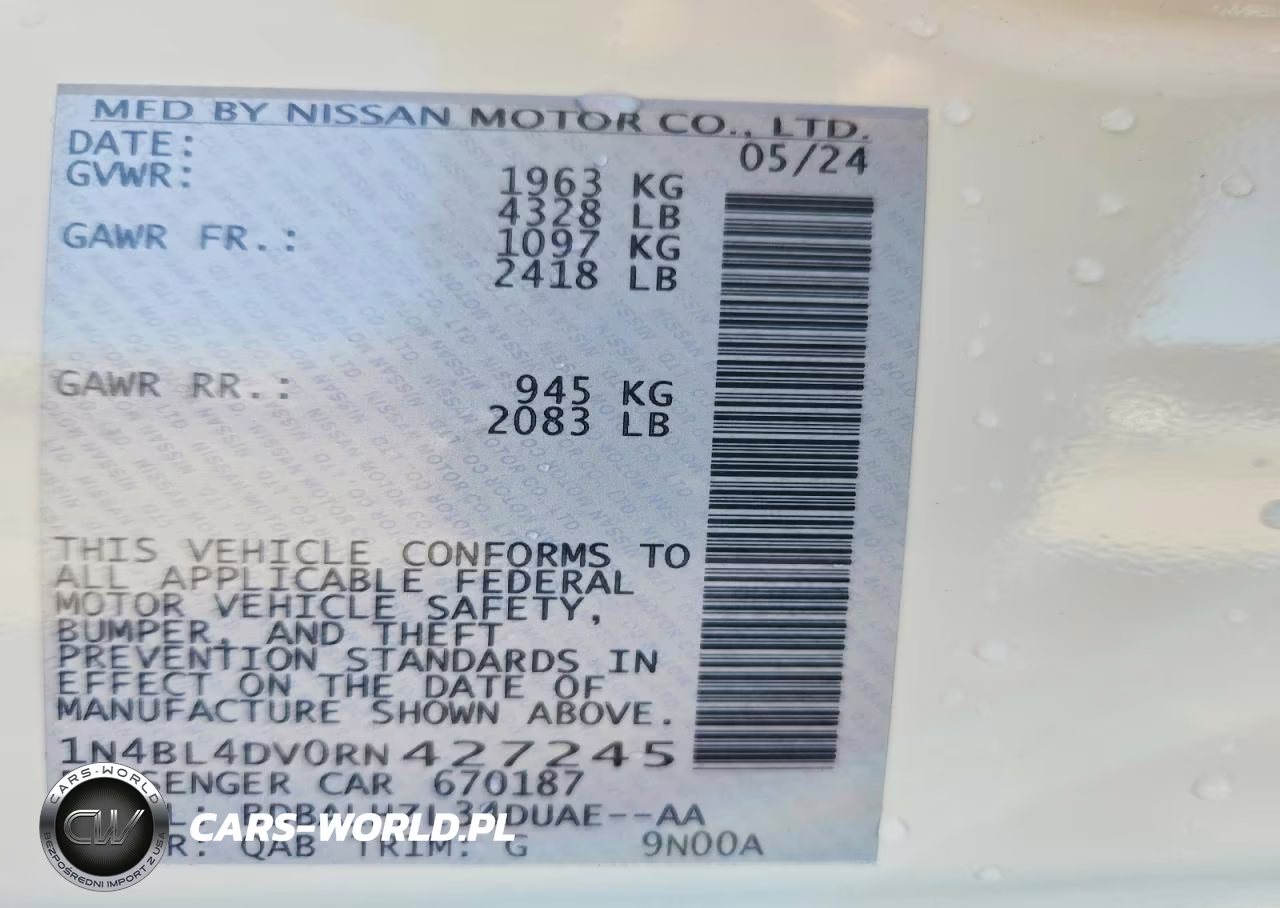 2024 Nissan Altima Sv VIN:1N4BL4DV0RN427245 - 12