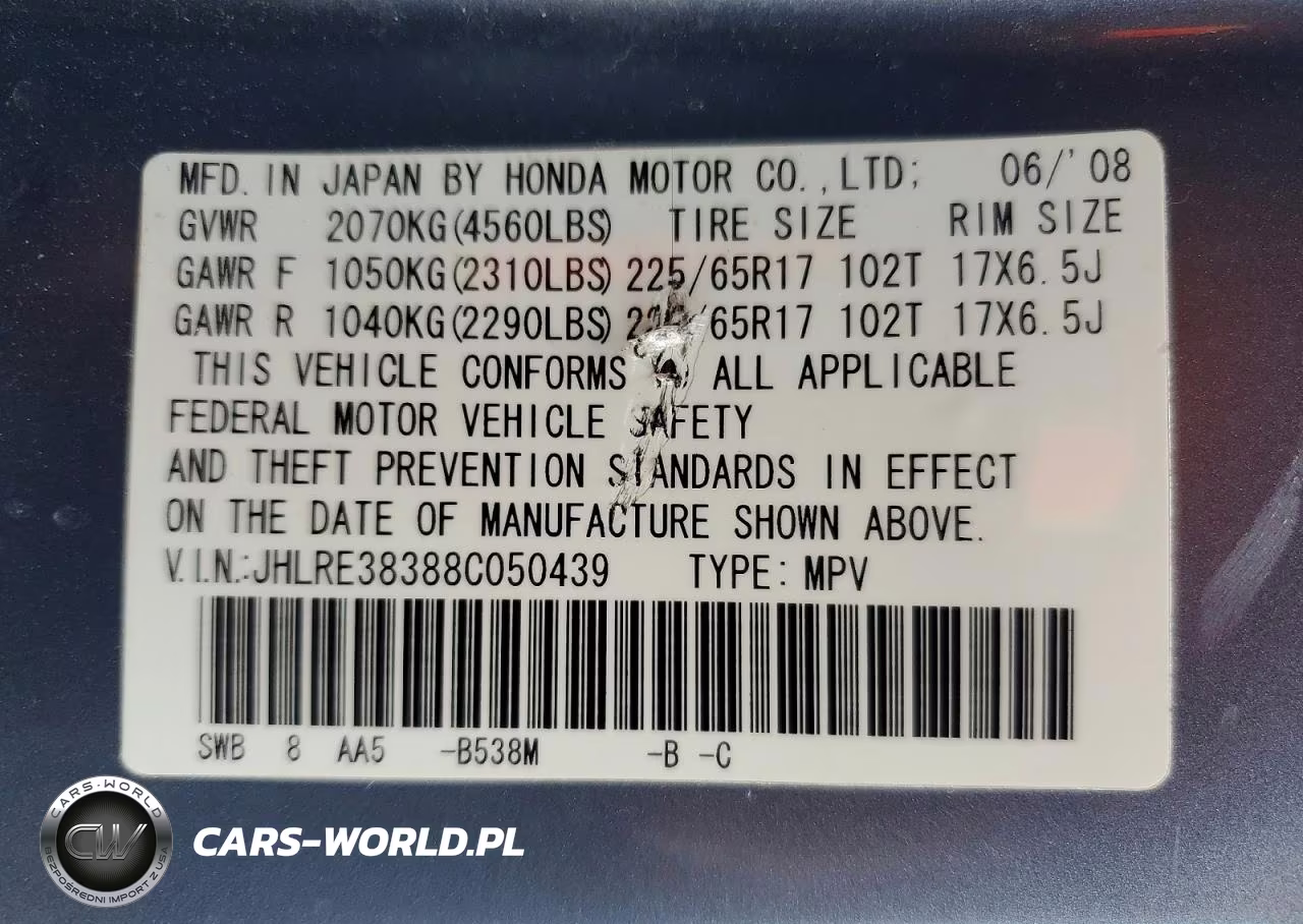 2008 Honda Cr-V Lx VIN:JHLRE38388C050439 - 13