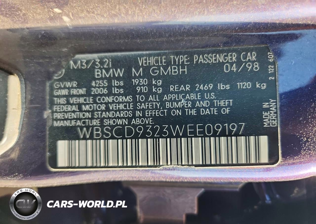 1998 BMW M3 VIN:WBSCD9323WEE09197 - 12