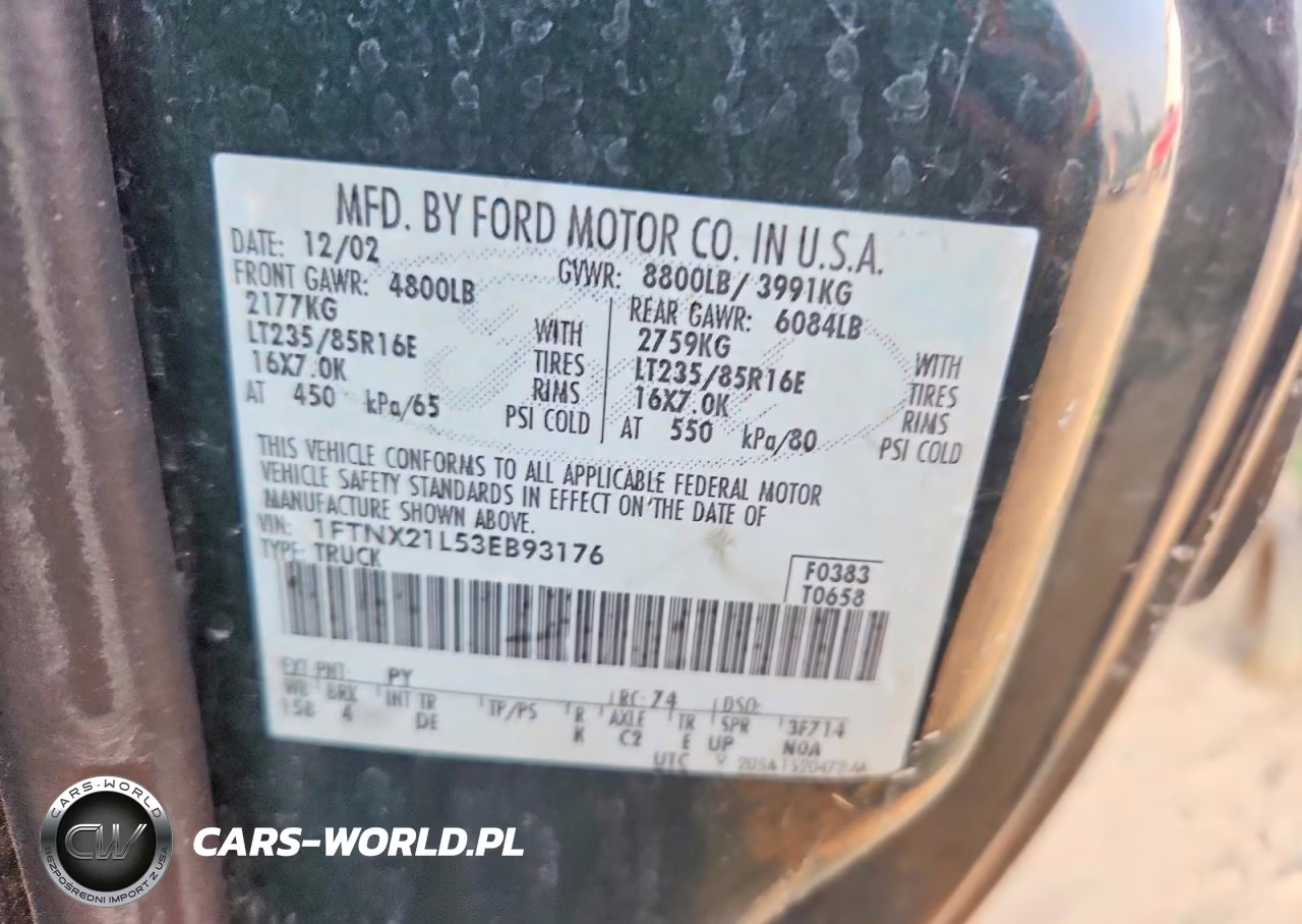 2003 Ford F250 Super Duty VIN:1FTNX21L53EB93176 - 13