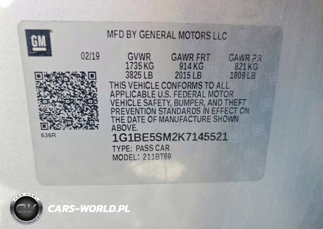 2019 Chevrolet Cruze Lt VIN:1G1BE5SM2K7145521 - 13