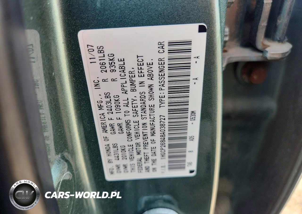 2008 Honda Accord Exl VIN:1HGCP26848A038727 - 12