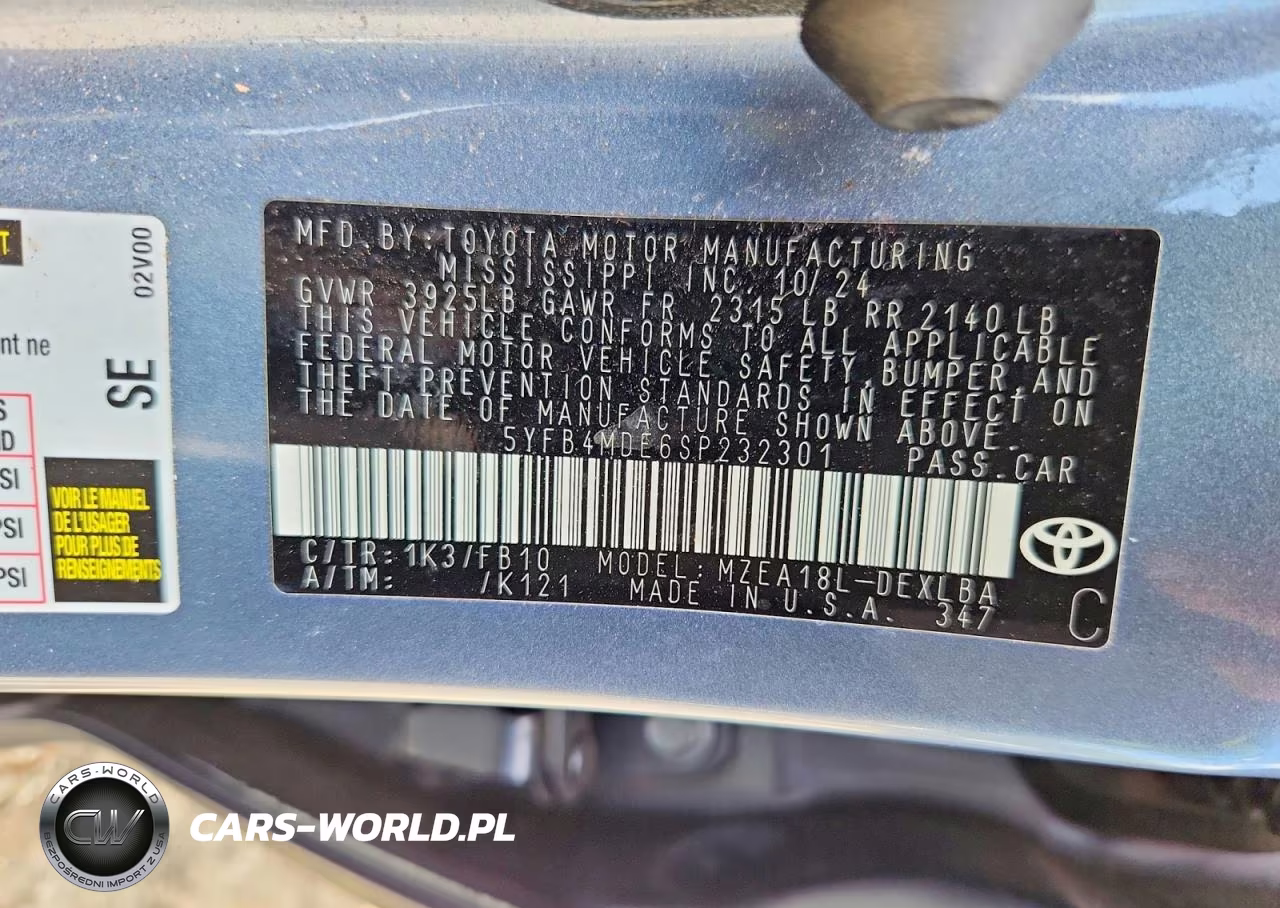 2025 Toyota Corolla Le VIN:5YFB4MDE6SP232301 - 12