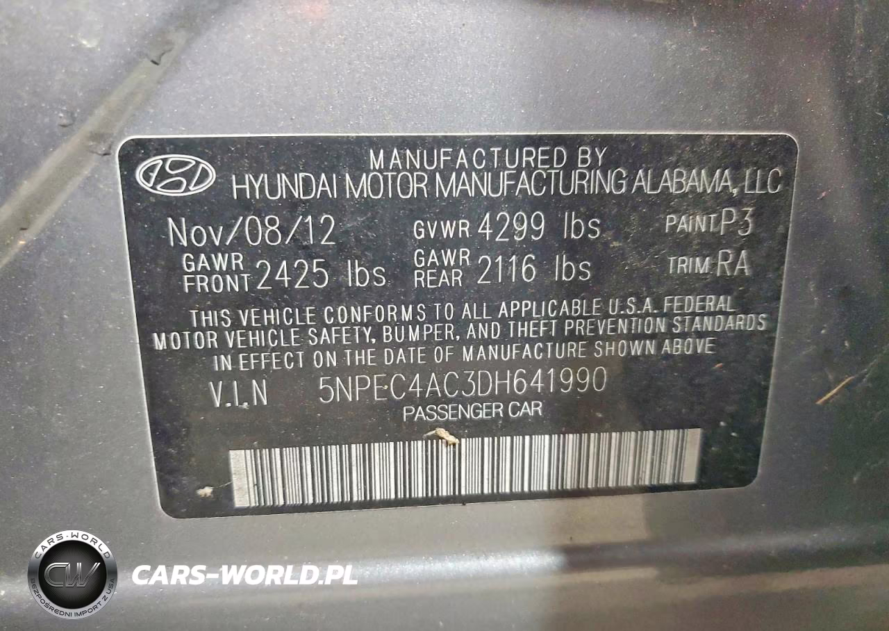 2013 Hyundai Sonata Limited VIN:5NPEC4AC3DH641990 - 12