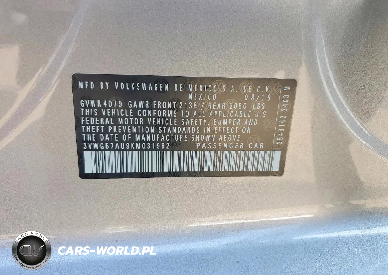 2019 Volkswagen Golf S VIN:3VWG57AU9KM031982 - 14
