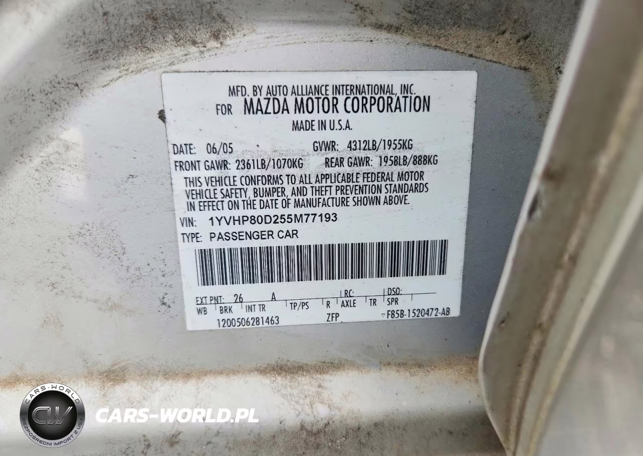 2005 Mazda 6 S VIN:1YVHP80D255M77193 - 12