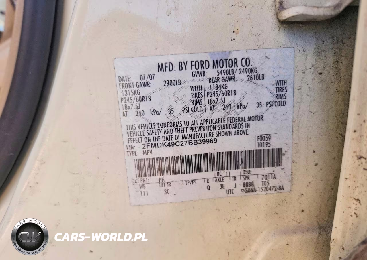2007 Ford Edge Sel Plus VIN:2FMDK49C27BB39969 - 13