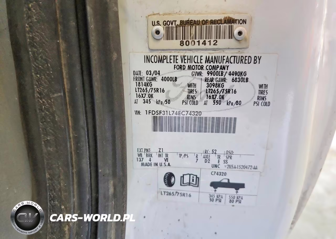 2004 Ford F350 Srw Super Duty VIN:1FDSF31L74EC74320 - 12