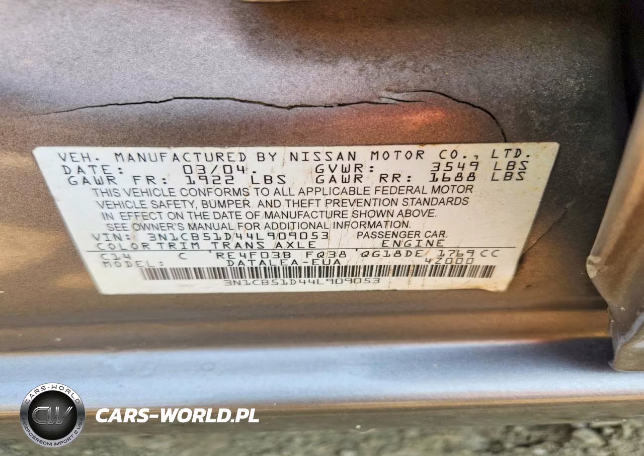 2004 Nissan Sentra 1.8 VIN:3N1CB51D44L909053 - 12