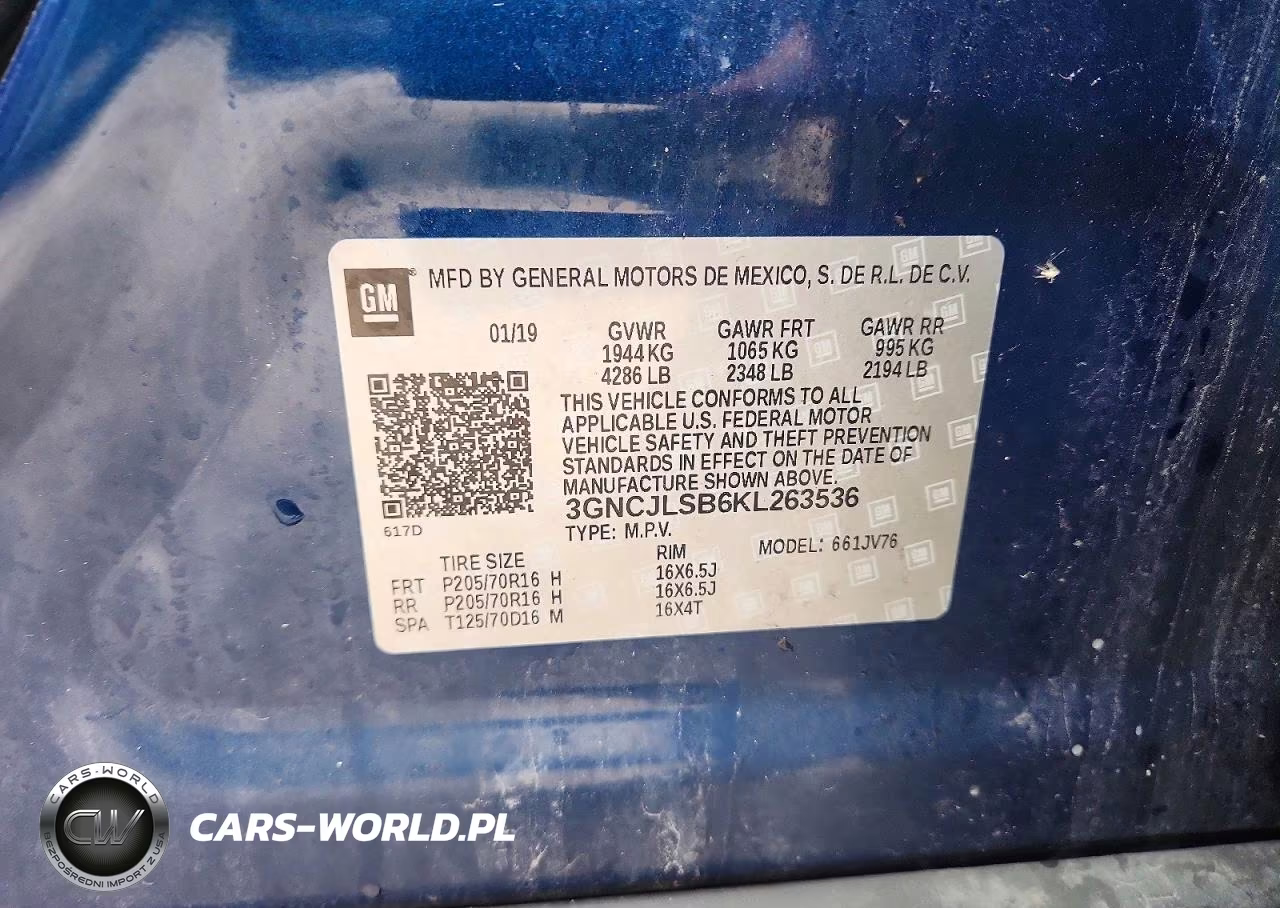 2019 Chevrolet Trax 1Lt VIN:3GNCJLSB6KL263536 - 12